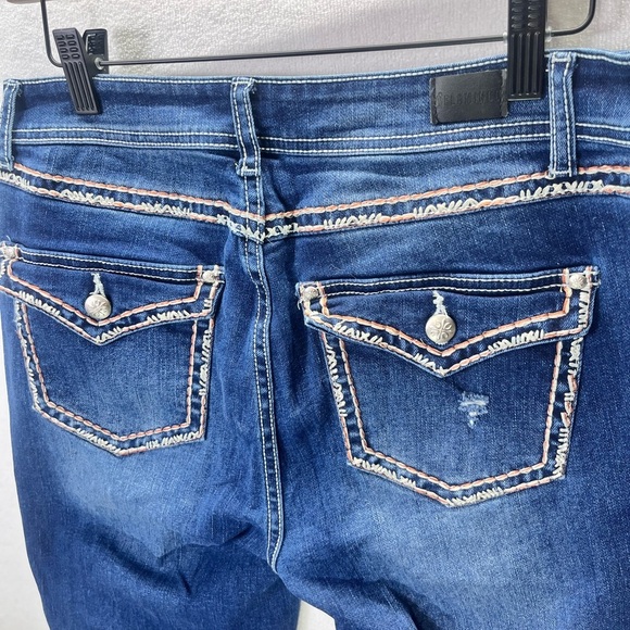 Flamingo Flamingals Distressed Faded Jeans Womens L Super Stretch pockets 1812 - Picture 10 of 11